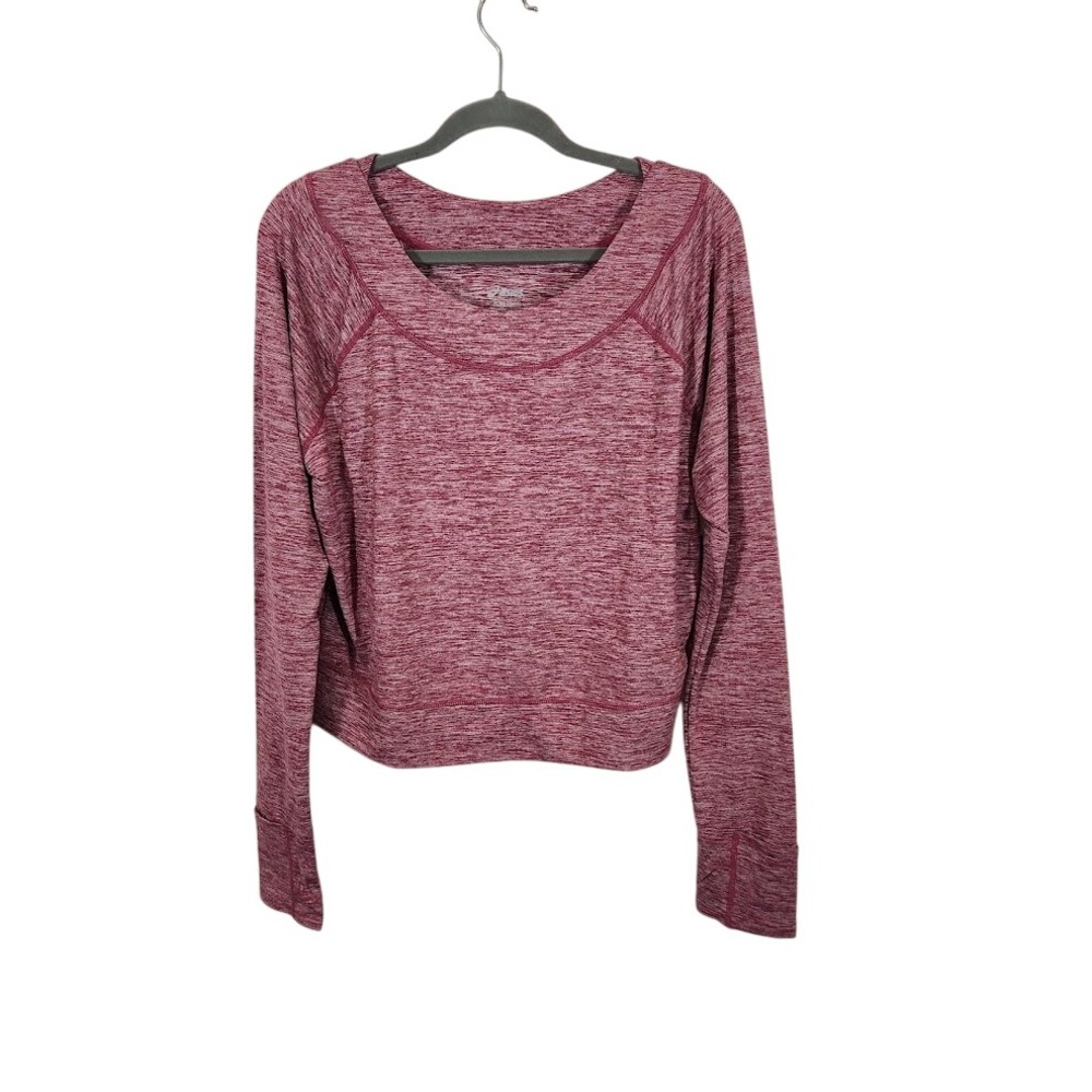 Asics Long Sleeve Top Heathered Burgundy Activewear Pullover -‎ XL